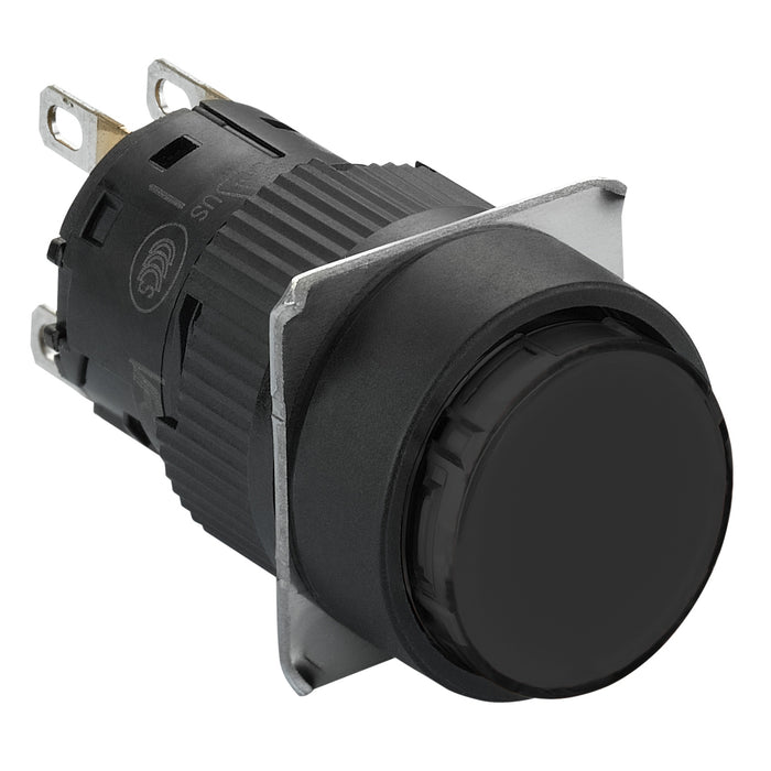 Monolithic push button, Harmony XB6E, round black pushbutton Ø 16, flush spring return, 1OC