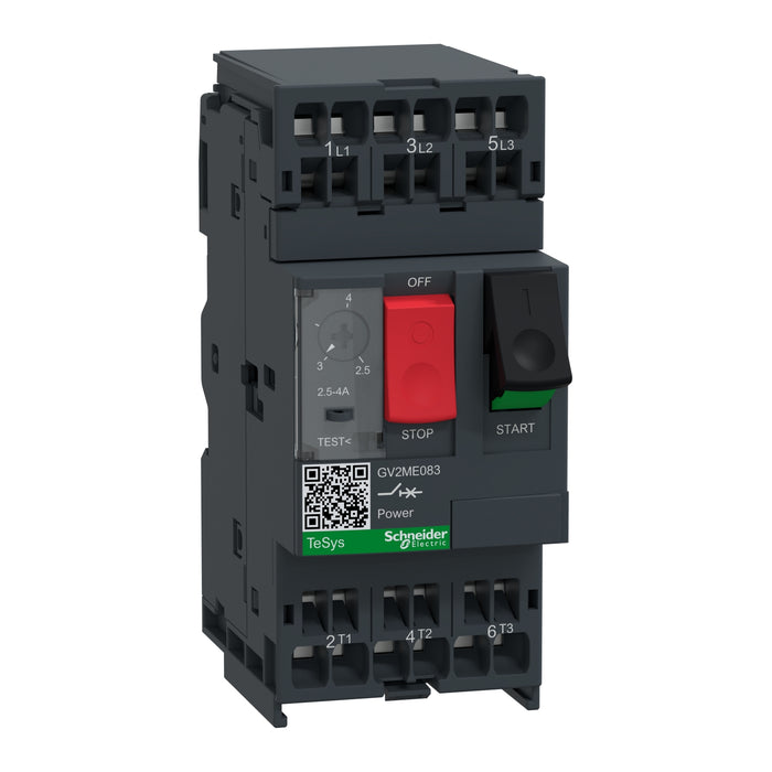 Motor circuit breaker, TeSys GV2, 3P, 2.5-4 A, thermal magnetic, spring terminals
