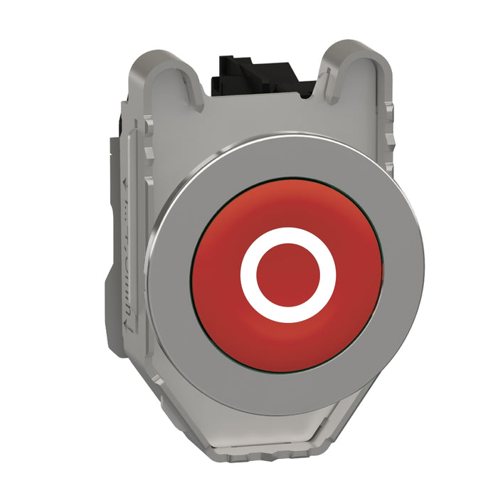 Push button, Harmony XB4, flush mounted red flush caps pushbutton white marked "O" 1NC screw clamp
