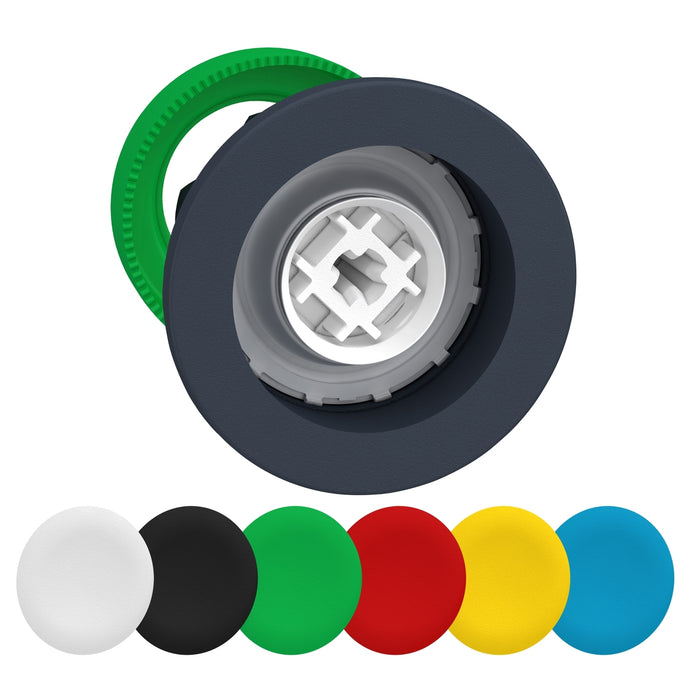 Head for non illuminated push button, Harmony XB5, XB4, flush mounted pushbutton with set of 6 colored standard cap