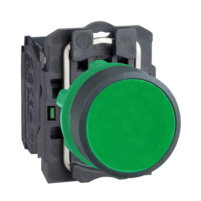 Harmony XB5, Push button, plastic, flush, green, Ø22, spring return, unmarked, 1 NO