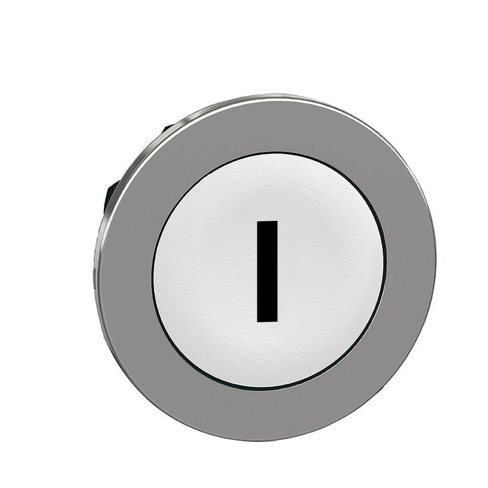 Head for non illuminated push button, Harmony XB4, flush mounted white flush caps pushbutton black marked "I"