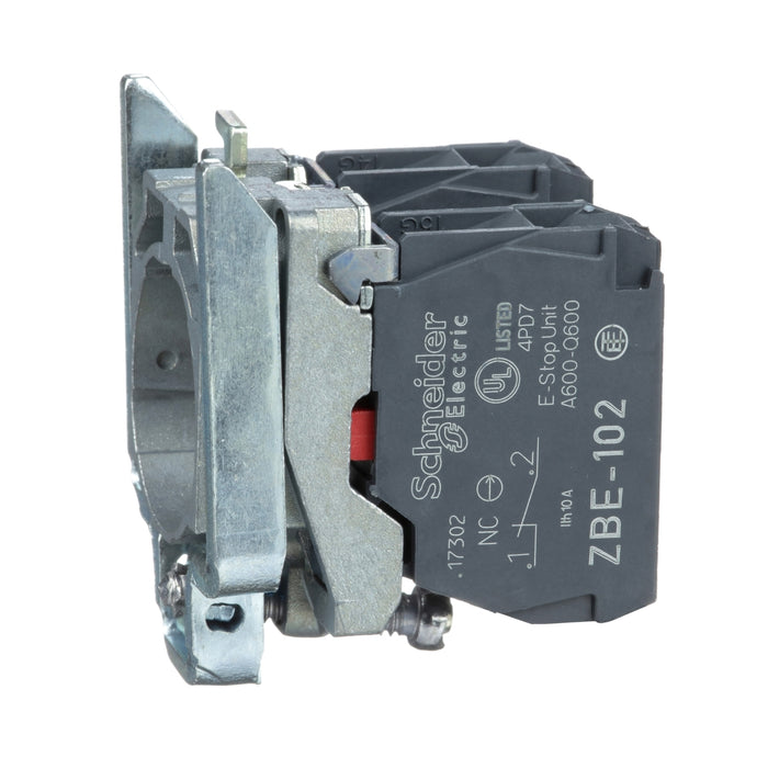 Harmony XB4, Single contact block with body/fixing collar, metal, screw clamp terminal, 2 NC