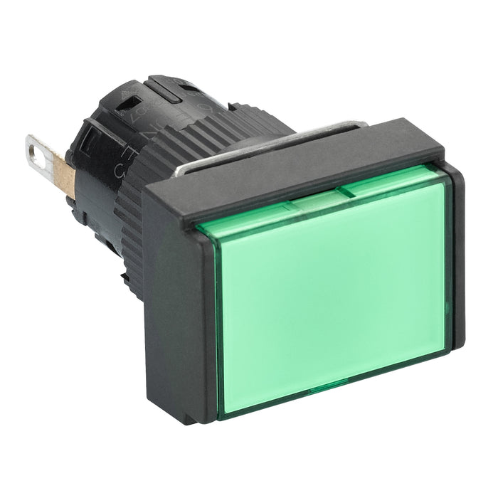 Monolithic pilot light, Harmony XB6E, rectangular Ø 16 IP65 green, integral LED 24VDCpolarised connector