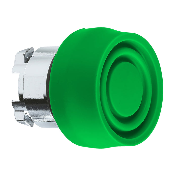 Harmony XB4, Push button head, metal, flush, green, Ø22, spring return, coloured boot, unmarked