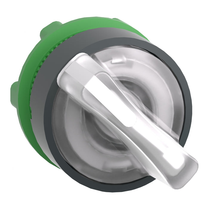 Harmony XB5, Illuminated selector switch head, plastic, white, Ø22, integral LED, 2 positions, stay put