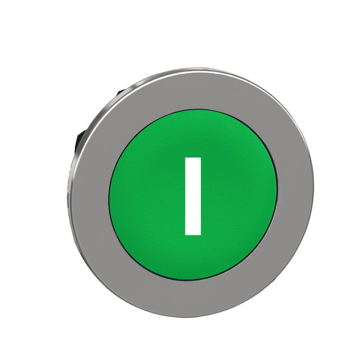 Harmony XB4, Flush mounted push button head, metal, green, Ø30, spring return, marked I