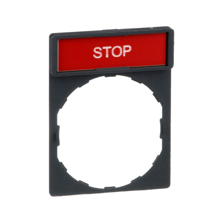 Harmony XB4, Legend holder 30 x 40 mm, plastic, with legend 8 x 27 mm, marked STOP