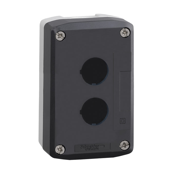 Harmony XALD, XALK, Empty enclosure, plastic, dark grey lid, for push button Ø22, 2 cut-outs