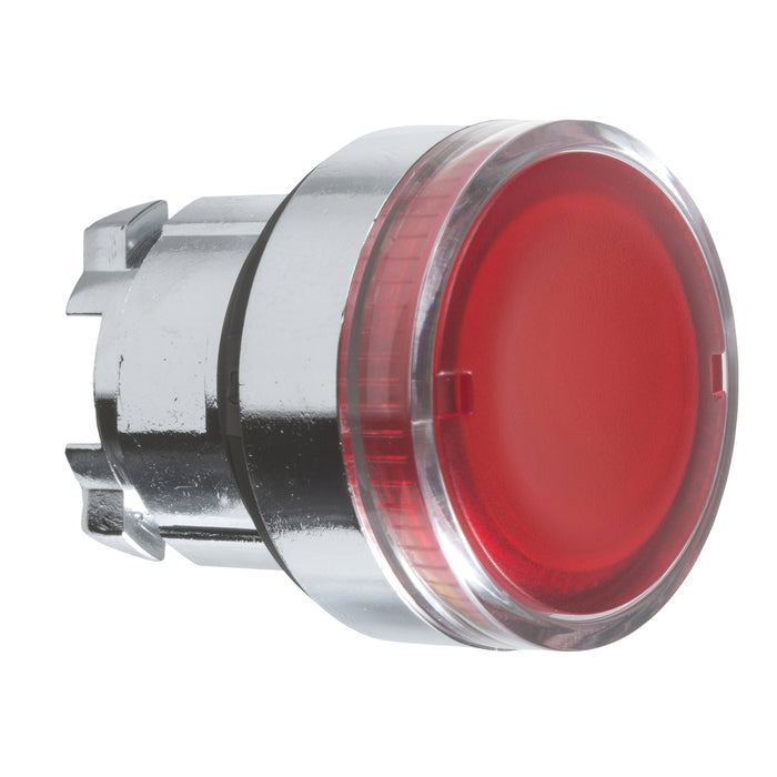 Harmony XB4, Illuminated push button head, metal, flush, red, Ø22, spring return, plain lens for BA9s bulb
