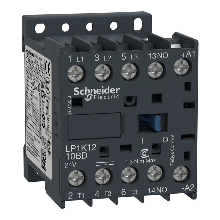 TeSys K contactor - 3P - AC-3 <= 440 V 12 A - 1 NO aux. - 24 V DC coil