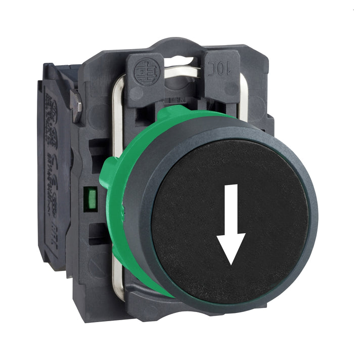 Harmony XB5, Push button, plastic, flush, black,Ø22, spring return, marked DOWN ARROW, 1 NO