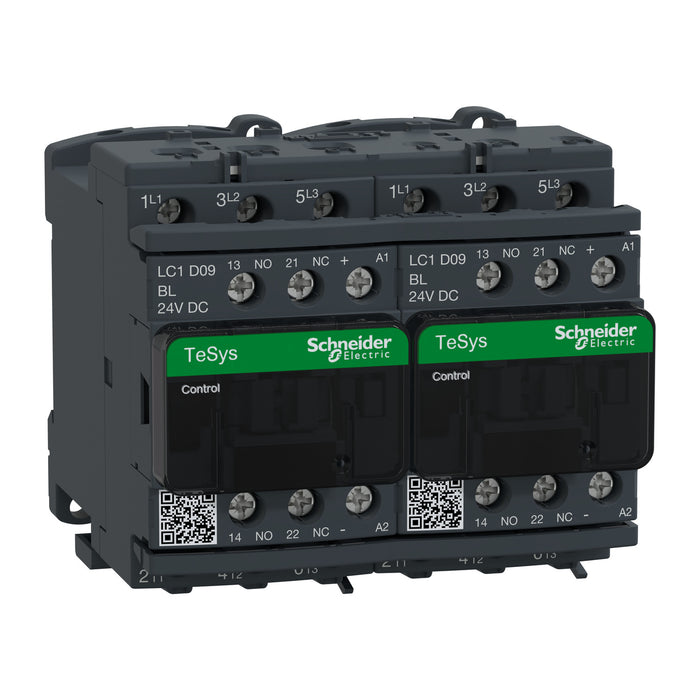 TeSys D reversing contactor - 3P(3 NO) - AC-3 - <= 440 V 9 A - 24 V low consumption DC coil