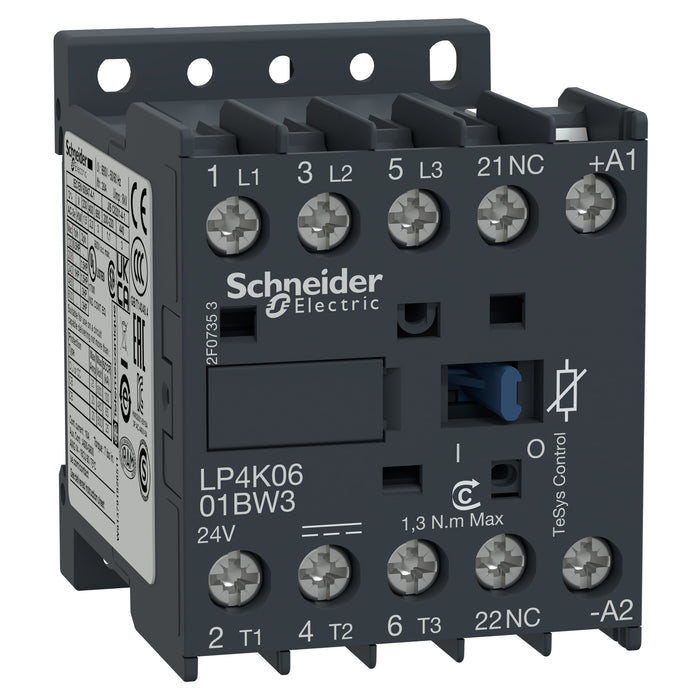 TeSys K contactor - 3P - AC-3 <= 440 V 6 A - 1 NC aux. - 24 V DC