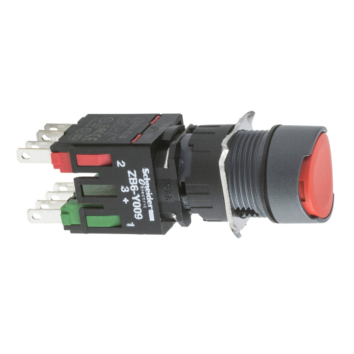 Complete push button, Harmony XB6, red flush pushbutton Ø 16 spring return 1NC unmarked