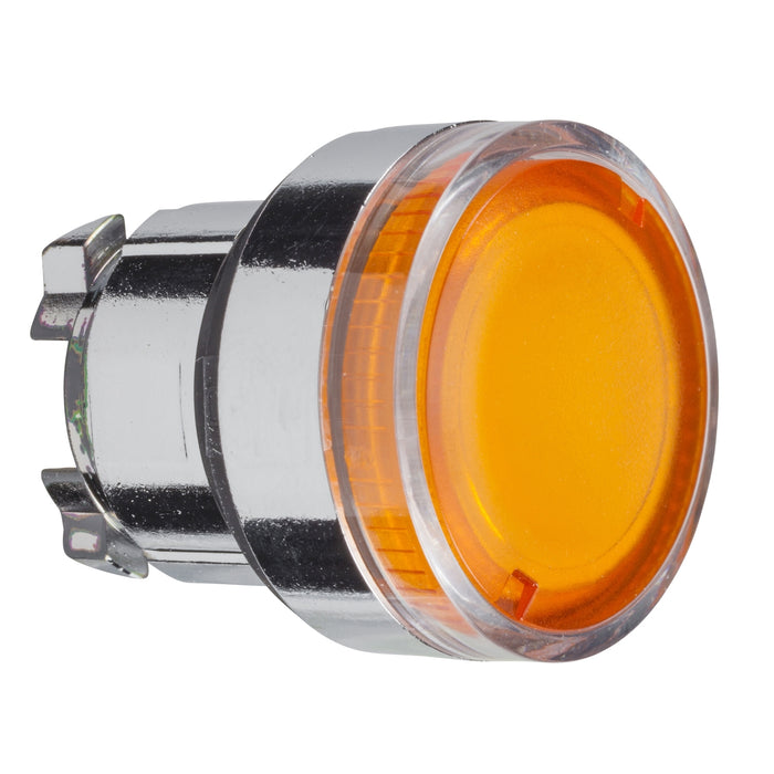 Harmony XB4, Illuminated push button head, metal, flush, orange, Ø22, spring return, plain lens for BA9s bulb