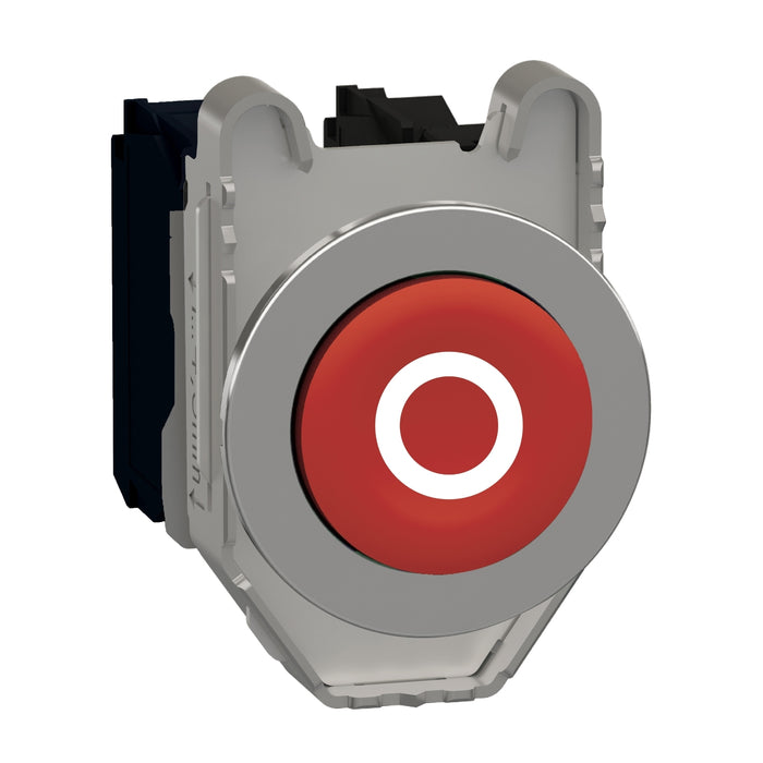 Harmony XB4, Push button flush mounted, metal, projecting, red, Ø30, spring return, marked O, 1 NO + 1 NC