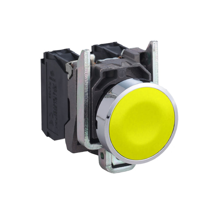 Harmony XB4, Push button, metal, flush, yellow, Ø22, spring return, unmarked, 1 NO