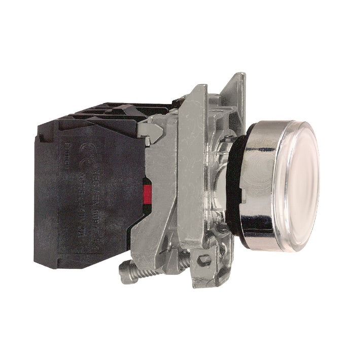 Harmony XB4, Illuminated push button, metal, flush, white, Ø22, spring return, <= 250 V, 1 NO + 1 NC