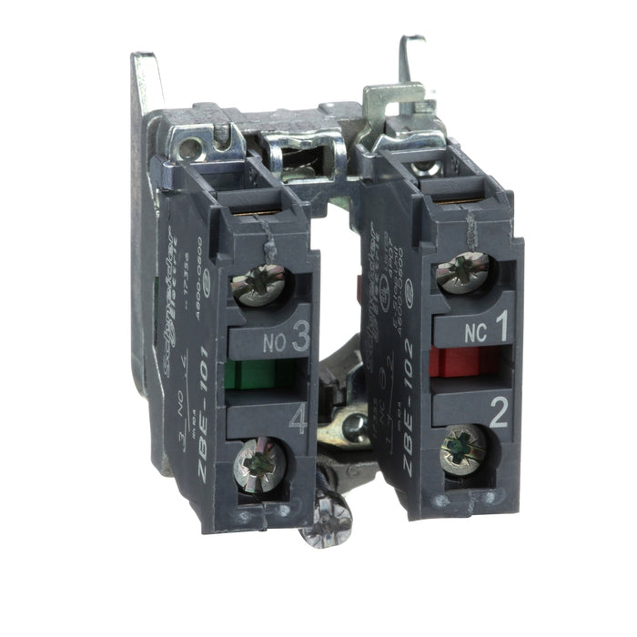 Harmony XB4, Single contact block with body/fixing collar, metal, screw clamp terminal, 1 NO + 1 NC