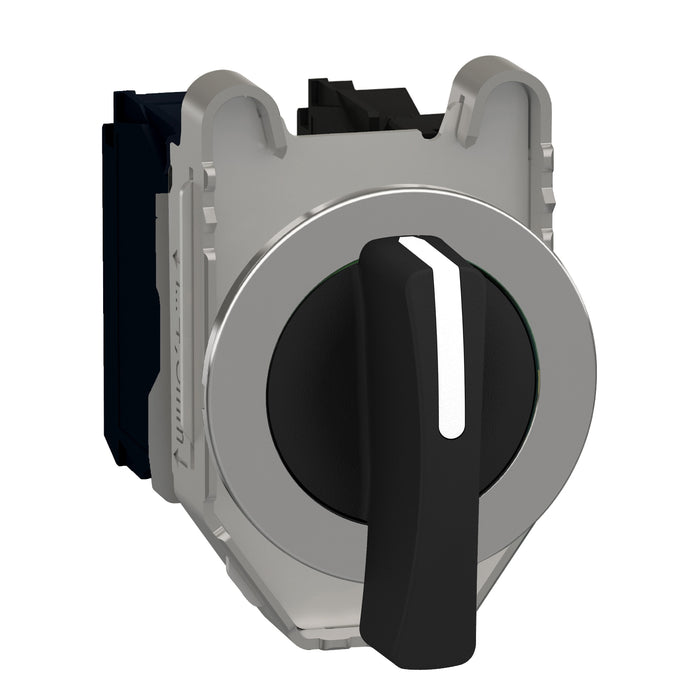 Harmony XB4, Selector switch flush mounted, metal, black, Ø30, long handle, 3 positions, stay put, 2 NO