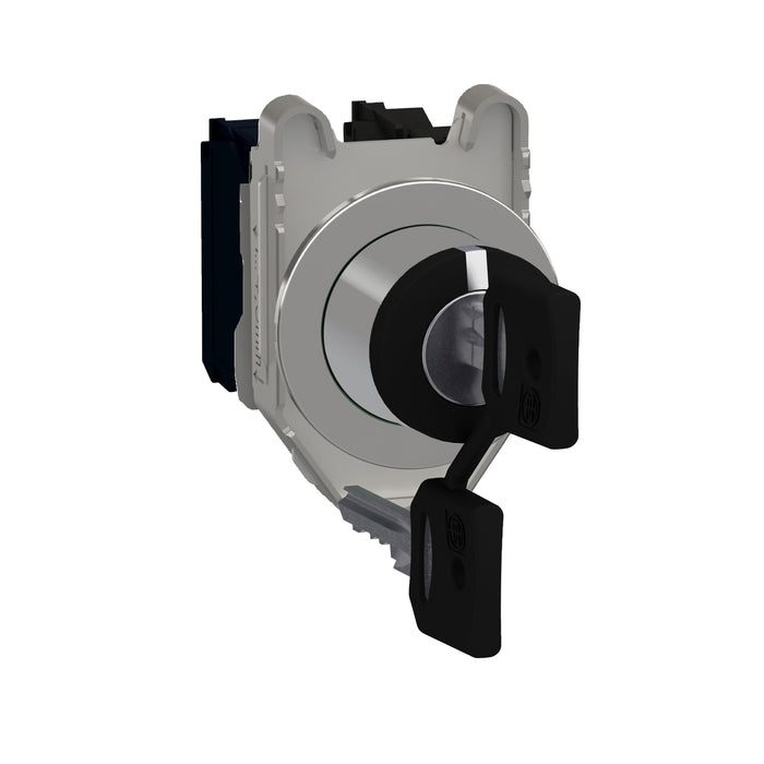 Selector switch, Harmony XB4, flush mounted sw Ø 30.5 key 455 3 pos stay put key release 2 NO