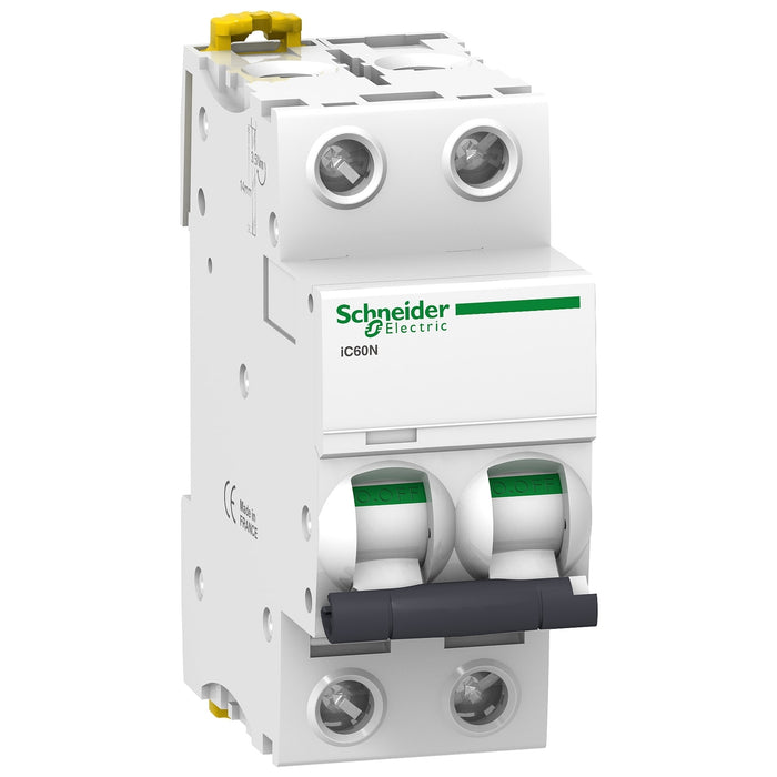 Schneider Acti9 iC60N Miniature Circuit Breaker, 2P 2 A, D-Curve, 6/50 kA