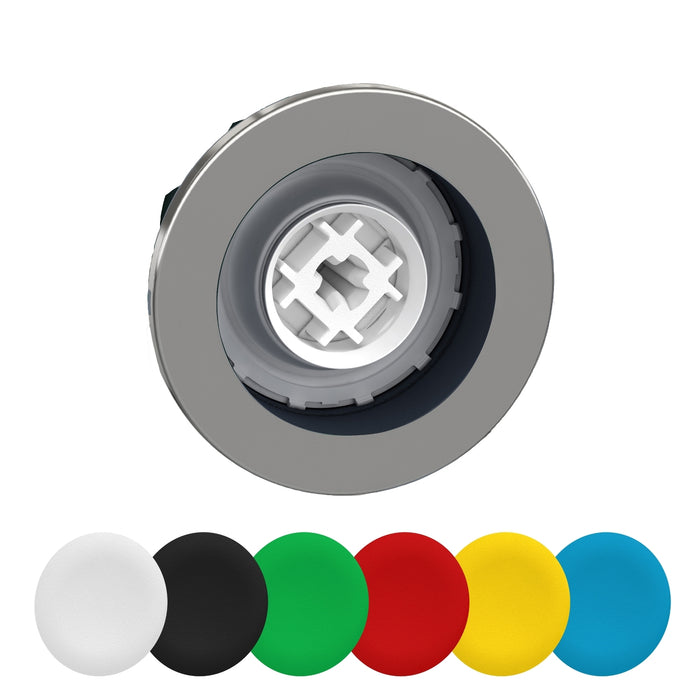 Head for non illuminated push button, Harmony XB4, flush mounted pushbutton with set of 6 colored standard cap