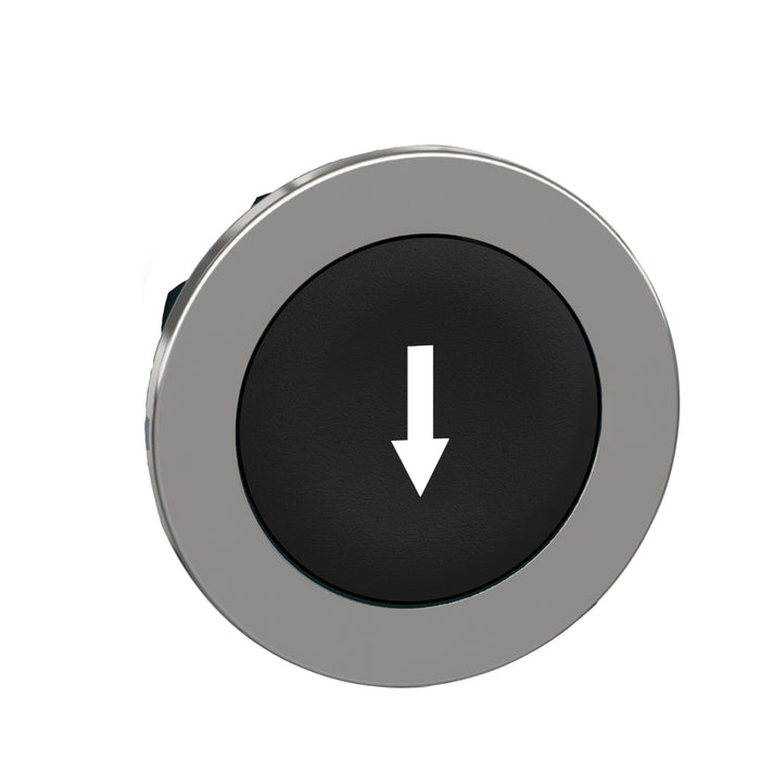 Harmony XB4, Flush mounted push button head, metal, black, Ø30, spring return, marked DOWN ARROW