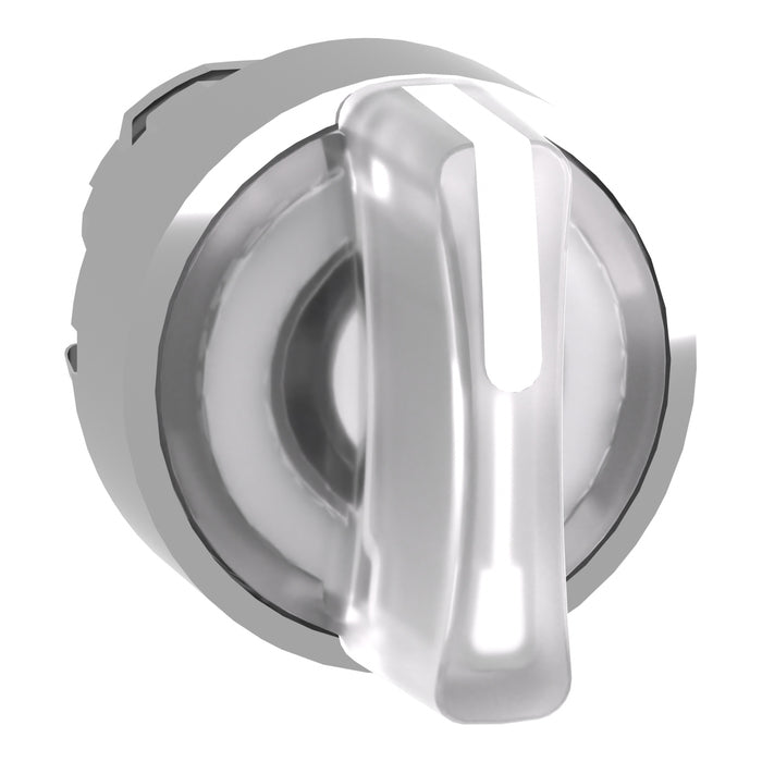 Harmony XB4, Illuminated selector switch head, metal, white, Ø22, integral LED, 3 positions, spring return to center