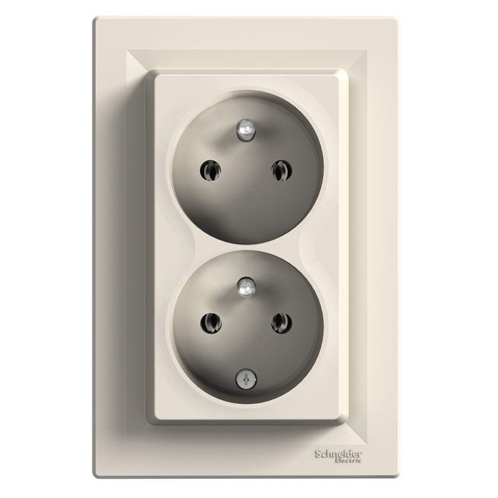 Asfora - double socket outlet with pin earth - 16A cream, CZ std