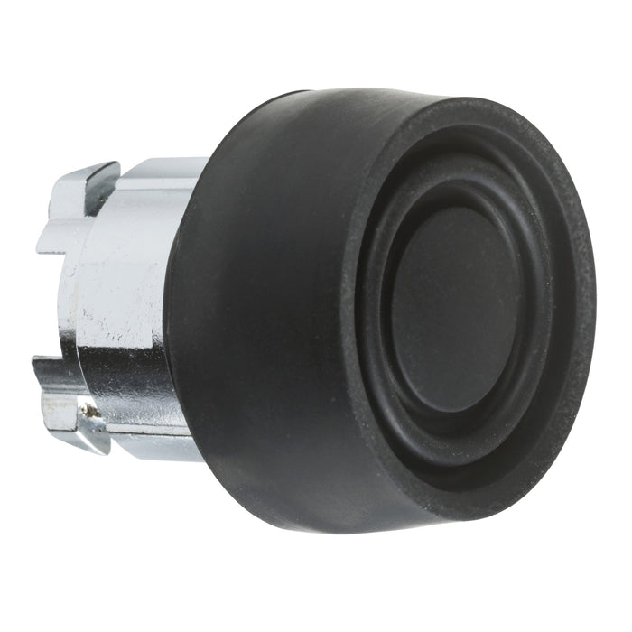 Harmony XB4, Push button head, metal, flush, black, Ø22, spring return, coloured boot, unmarked