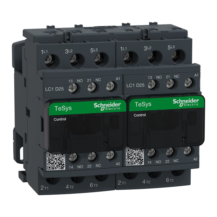 TeSys D reversing contactor - 3P(3 NO) - AC-3 - <= 440 V 25 A - 230 V AC coil