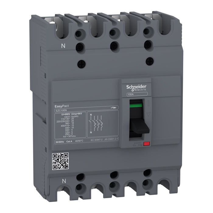 circuit breaker Easypact EZC100N - TMD - 80 A - 4 poles 3d