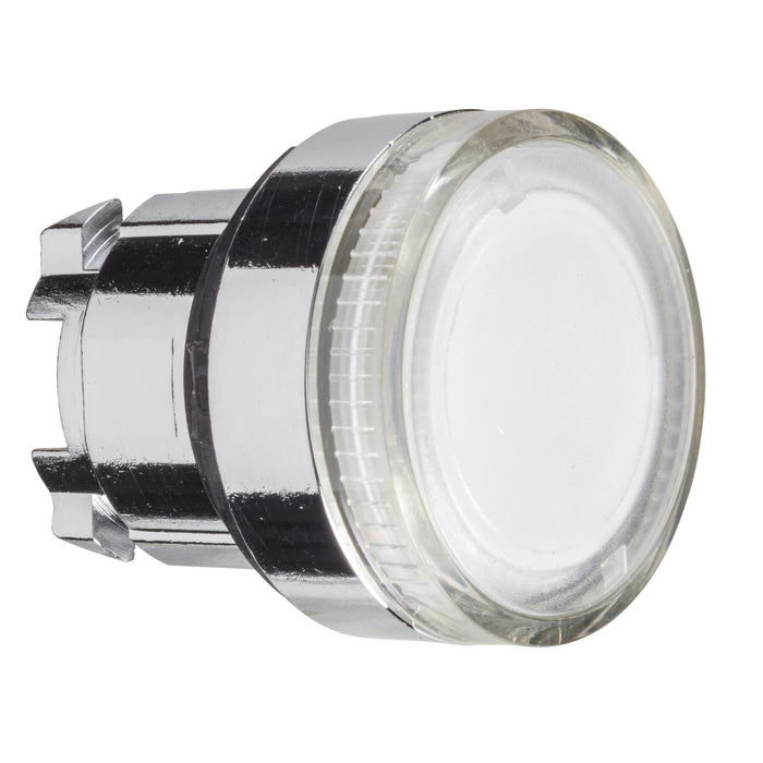 Harmony XB4, Illuminated push button head, metal, flush, clear, Ø22, spring return, plain lens for BA9s bulb